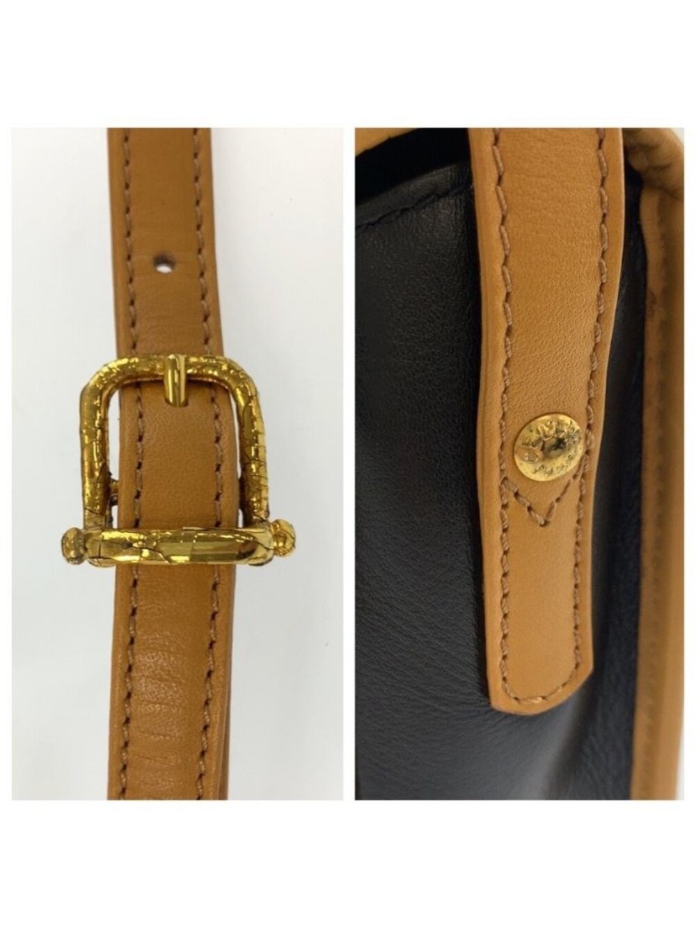 Celine Vintage Black Brown Gold Leather Shoulder Bag Pochette - Picture 6 of 9